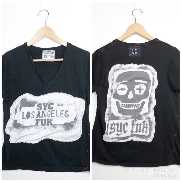𝅺Syc Los Angeles Fuk Black graphic T-shirt - Picture 1 of 12